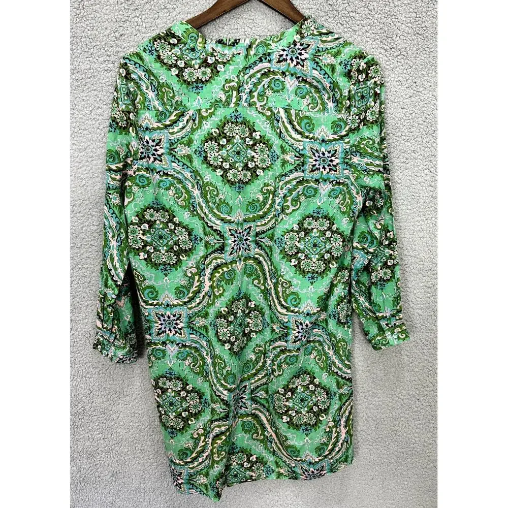 JCrew Tunic Top Womens Small Green Paisley Cotton Boho Resort Cottagecore Floral